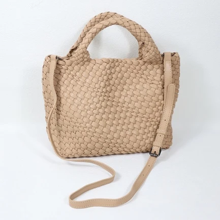 Handmade PU Leather Woven Tote Bag With Clutch Wallet (M size)