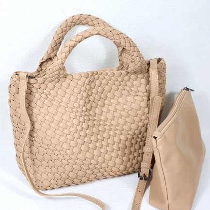 Handmade PU Leather Woven Tote Bag With Clutch Wallet (M size)