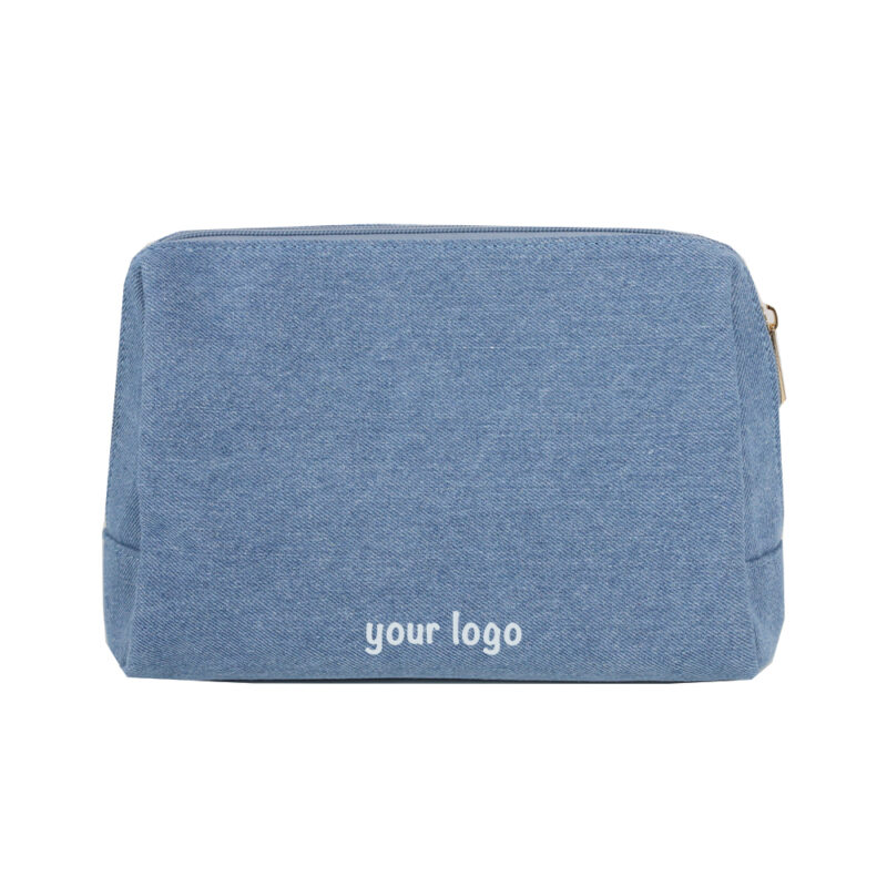 China Manufacturer Custom Logo Jeans Cotton Denim Cosmetic Makeup Toiletry Bag Pouch with Zipper